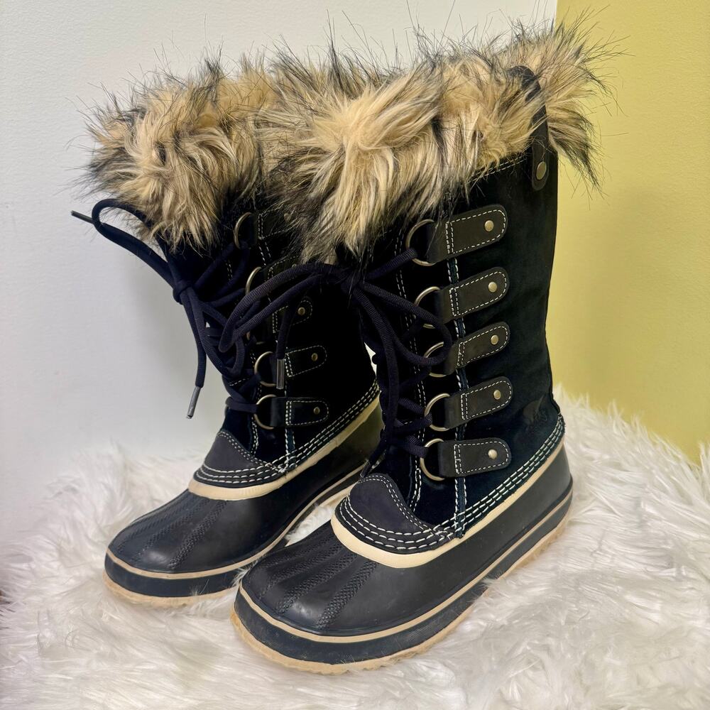 Sorel Joan of Arctic Waterproof Boots Furry Trim Black Snow Winter Womens 6.5